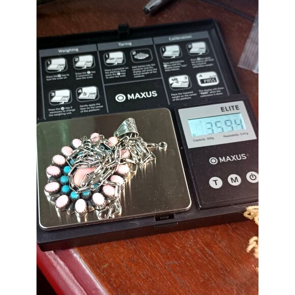 Huge 2.5" Long Handmade Sterling Silver Pink Conch Snake Eye Turquoise Cluster M - Picture 7 of 8